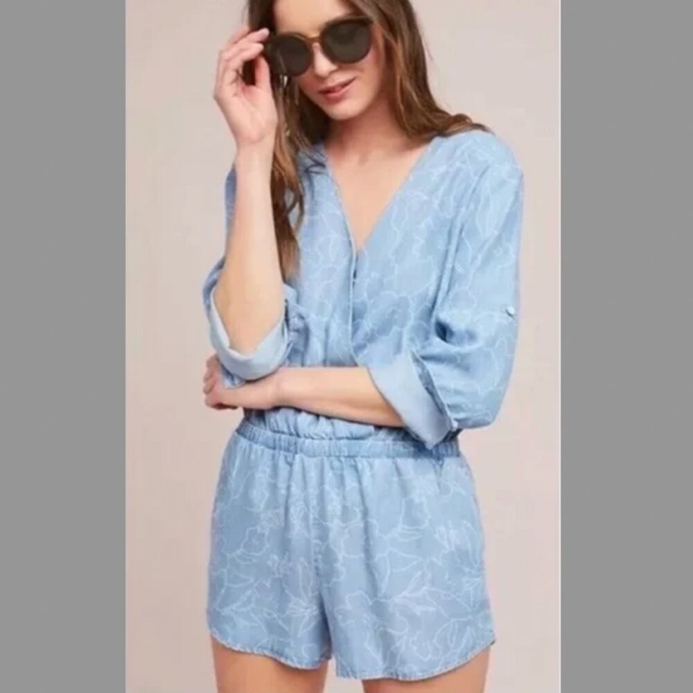 Cloth and Stone Chambray Floral Jumpsuit